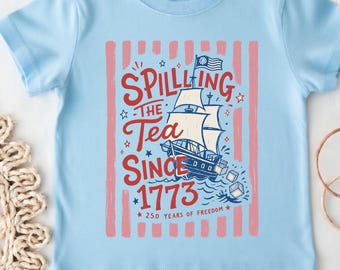 Spilling The Tea Since 1773 Tee, Boston Tea Party Ship Graphic Shirt, Funny Patriotic History Pun Tee, Retro USA Humor Graphic Shirt