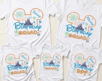 Birthday Squad Shirt, Personalized Mouse Ears Tee, Custom Age Name Party Outfit, Matching Family Birthday Trip Gift Top Tee