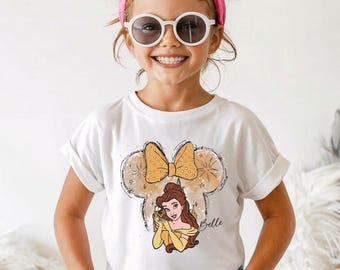 Disney Princess Belle Shirt, Minnie Ears Fireworks Tee, Beauty and the Beast Top, Magical Vacation Girl Outfit, Kids Theme Park Trip Gift