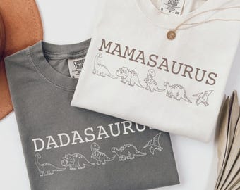 Conjunto de camisetas Comfort Colors Mamasaurus Dadasaurus, camisetas divertidas a juego para la familia de dinosaurios, regalo para mamá y papá dinosaurio, atuendo retro para padres.