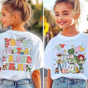 Toy Story You've Got A Friend In Me Tee, Woody Buzz Jessie Character Collage Graphic Shirt, Disney Pixar Friends Tee, Magical Vacation Shirt bild 1