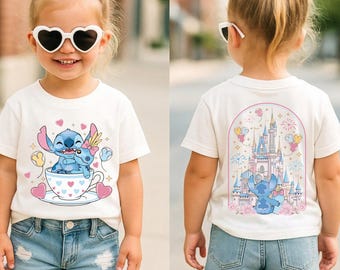 Retro Stitch and Scrump Teacup Shirt, Disney Front and Back Princess Castle Tee, Magical Kingdom Family Vacation Trip, Cute Stitch Birthday