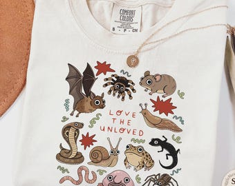 Comfort Colors Love The Unloved Tee, Cute Bat Spider Snake Snail Graphic Shirt, Creepy Crawly Animals Tee, Animal Rescue Lover Graphic Shirt