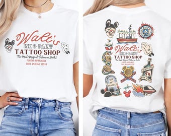 Walt's Ink and Paint Tattoo Shop Shirt, Disney Front and Back Flash Tattoo Tee, Vintage Disney Aesthetic Shirt, Magical Kingdom Family Trip
