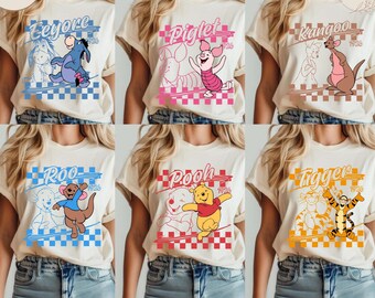Winnie the Pooh Checkered Shirt, Custom Hundred Acre Wood Tee, Tigger Eeyore Piglet Shirt, Disney Family Vacation Outfit