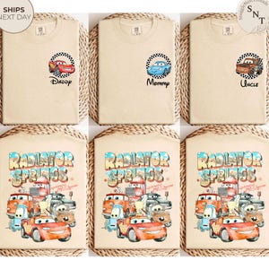 Disney Cars Shirt, Custom Family Matching Trip Tee, Personalized Radiator Springs Gang Top, Lightning McQueen Outfit, Kids Birthday Gift image 1