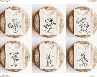 Minimalist Mickey and Friends Line Art Shirt, Disney One Line Drawing Tee, Family Vacation Matching Outfits, Mickey Minnie Goofy Pluto Daisy