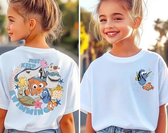 Pixar Finding Nemo Front and Back Shirt, Just Keep Swimming Dory Tee, Whimsical Ocean Squad Family Theme Park Vacation Top Gift