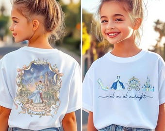 Meet Me at Midnight Cinderella Shirt, Vintage Princess Front and Back Tee, Disney Family Vacation Trip, Glass Slipper Carriage Outfit