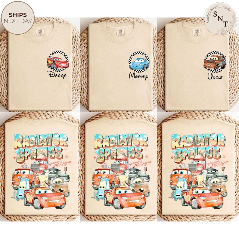 Disney Cars Shirt, Custom Family Matching Trip Tee, Personalized Radiator Springs Gang Top, Lightning McQueen Outfit, Kids Birthday Gift image 1