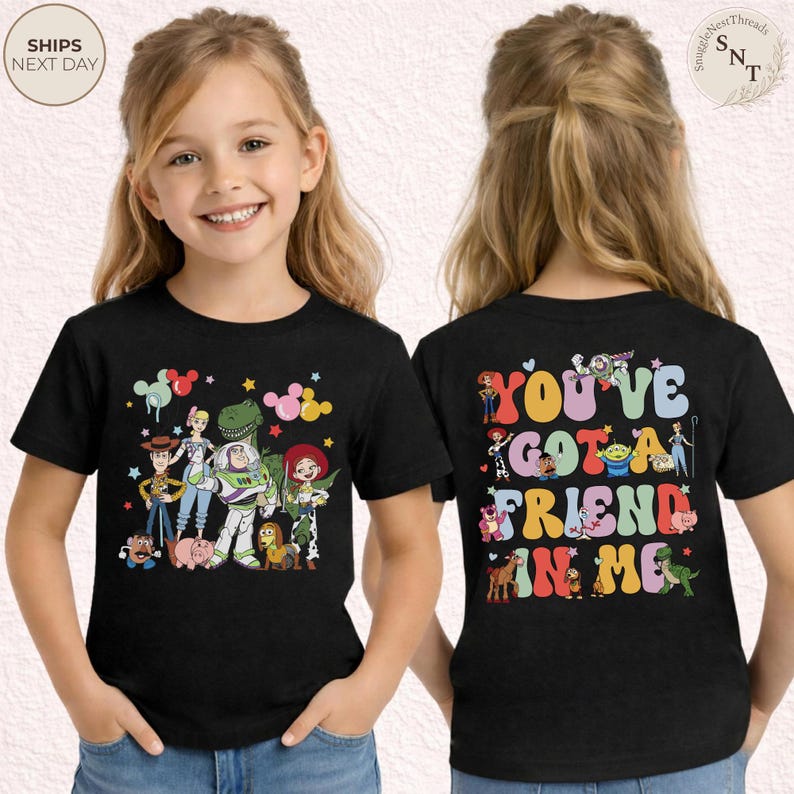 Toy Story You've Got A Friend In Me Tee, Woody Buzz Jessie Character Collage Graphic Shirt, Disney Pixar Friends Tee, Magical Vacation Shirt bild 2