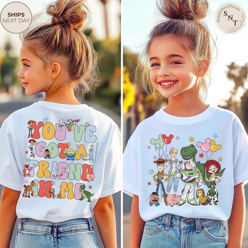 Toy Story You've Got A Friend In Me Tee, Woody Buzz Jessie Character Collage Graphic Shirt, Disney Pixar Friends Tee, Magical Vacation Shirt bild 1