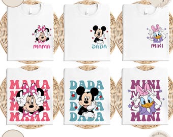 Personalized Disney Family Matching Tee, DADA MAMA MINI Mickey Minnie Daisy Graphic Shirt Set, Custom Name Vacation Tee