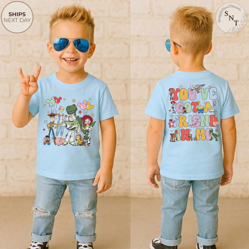 Toy Story You've Got A Friend In Me Tee, Woody Buzz Jessie Character Collage Graphic Shirt, Disney Pixar Friends Tee, Magical Vacation Shirt bild 5
