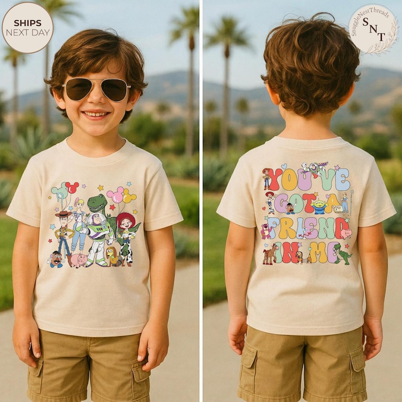 Toy Story You've Got A Friend In Me Tee, Woody Buzz Jessie Character Collage Graphic Shirt, Disney Pixar Friends Tee, Magical Vacation Shirt bild 4