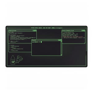 Tapis de bureau rétro vert avec interface terminal | Tapis pour clavier de programmation