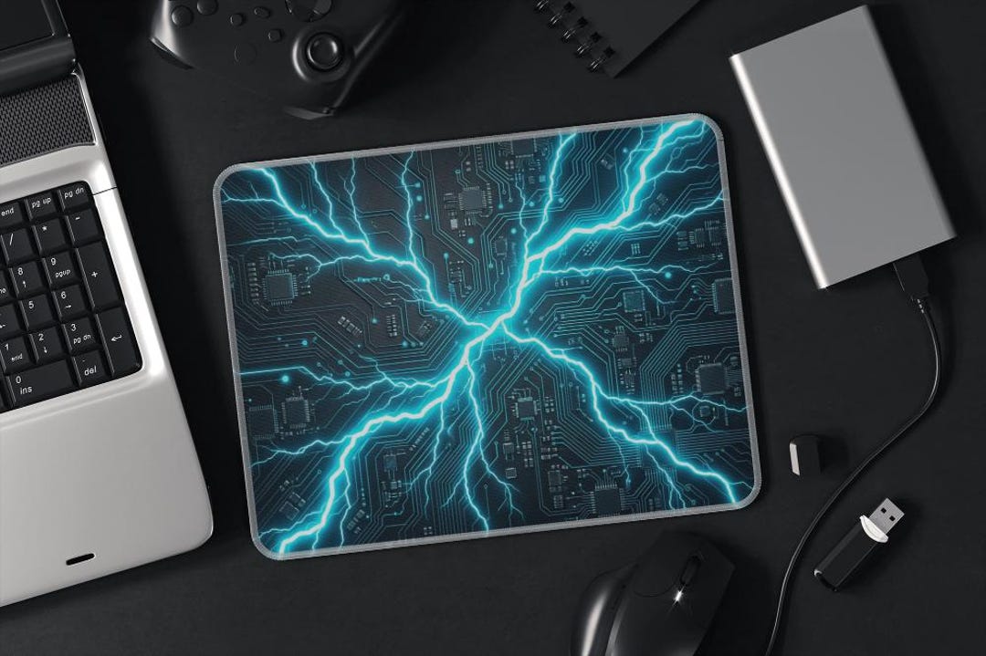 Desk Model Lightning Electric Blue Lightning Desk Mat | 12x18 Tech Circuit Mousepad - Etsy