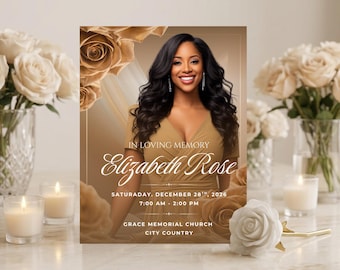 Brown Roses Funeral Program Template: 8-Page Memorial (Canva, Digital Download)