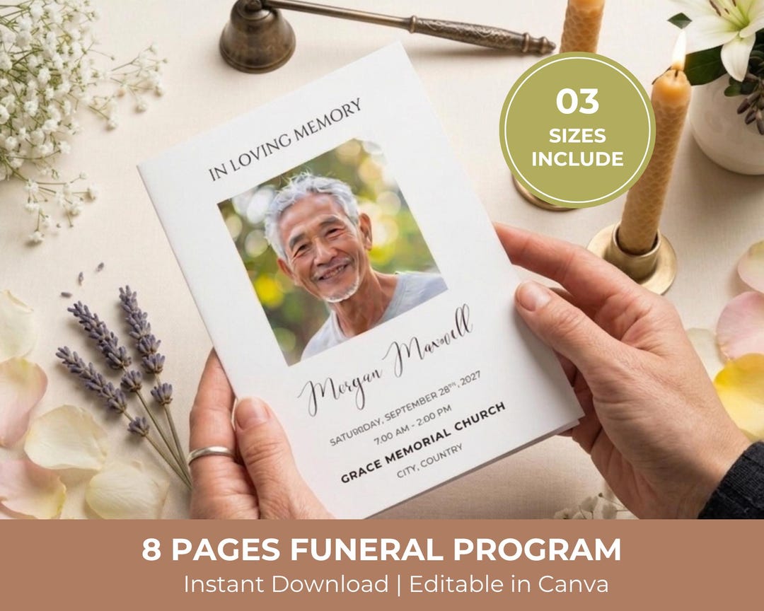 Elegant Funeral Program Template: Canva Celebration of Life Program ...