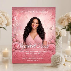 Pink Roses Funeral Pattern: 8-seitiges Trauerprogramm (Canva, Digital Download)