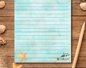 Digital stationery with a nautical theme | Turtle & ocean design | Printable letter template | Introductory offer for snail mail fans