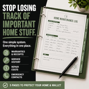 Home Maintenance Log Printable PDF | Fillable Home Repair Tracker | Appliance Log | Letter A4 A5 Half Letter | Instant Download
