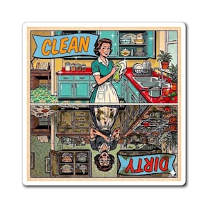 Clean Dirty Dishwasher Magnet Retro Vintage Kitchen Sign Reversible Dish Indicator 1950s Housewife Humor Decor Funny Housewarming Gift
