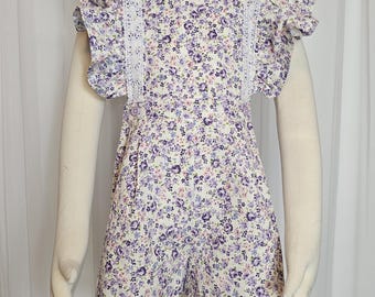 1940s styled purple floral romper