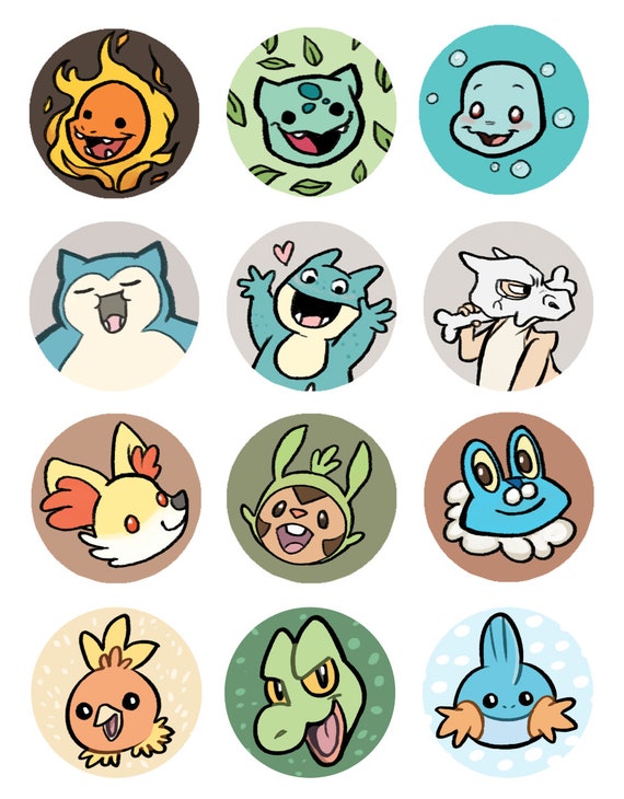 Pokemon 1 Inch Button - All Starters Kanto Johto Hoenn Sinnoh