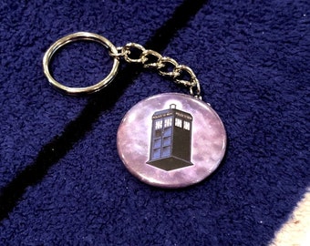 Doctor Who TARDIS keychain space sci fi galaxy button key accessory