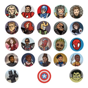 Avengers Marvel MCU Superhero 1 inch Button Spiderman Thor Captain America Iron Man Loki image 1