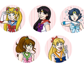 Sailor Moon Mars Merkur Jupiter Venus 1 Zoll Knöpfe