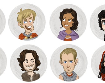 BBC Merlin Buttons - Merlin, Arthur, Morgana, Knights of the Round Table +