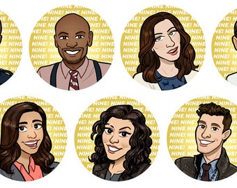 Brooklyn 99 Nueve Nueve Jake Amy Holt Terry Rosa Charles Gina 1" Botón Pinback