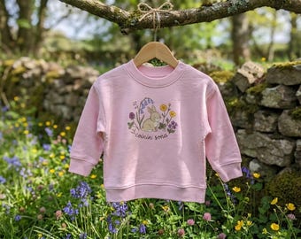 Coinín Sona / Happy Little Bunny / Felpa per bambino irlandese / Regalo gaelico in cotone organico rosa / Irlanda