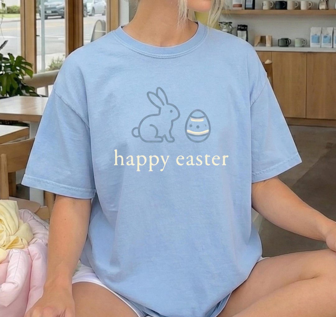 Minimal Bunny and Easter Egg T-shirt | Cute Line Art Tee | Gift T Shirt ...