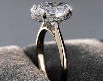 Oval Cut Moissanite Diamond Engagement Ring, Yellow Gold Finish Prong Setting, Wedding Jewelry Gift for Her, Statement Bridal Ring