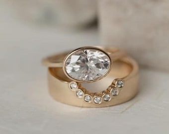 Anillo de compromiso de diamantes y moissanita de talla ovalada, acabado en oro rosa, regalo de joyería nupcial para ella, alianza nupcial minimalista.