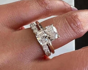 Radiant Cut Moissanite Diamond Engagement Ring in Rose Gold finish, Wedding Band Set, Statement Bridal Jewelry Gift for Her