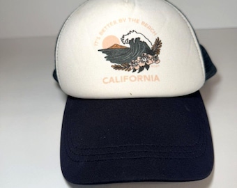 Roxy Vintage Y2K Blue California It's Better By The Beach Snapback Trucker Hat