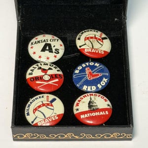 1961 Crane Potato Chip MLB Pins – Braves, A's, Red Sox, Orioles, Nationals