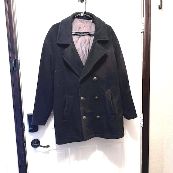 Club Benson & Hedges Vintage Wool Peacoat Black Double Breasted Mens L Tobacco Advertising Coat