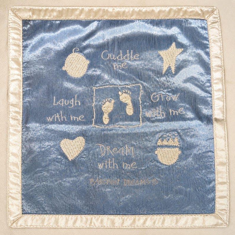 Vintage Barefoot Dreams Baby Blanket Plush Satin Trim Moments Milestones image 1
