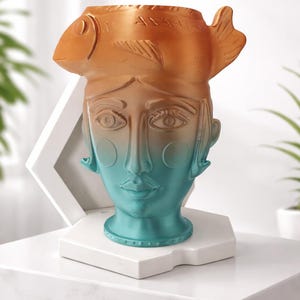 Vase 3D Printed –  Head Vase – Modern Mediterranean Decor – Unique Colorful Home Decor Gift