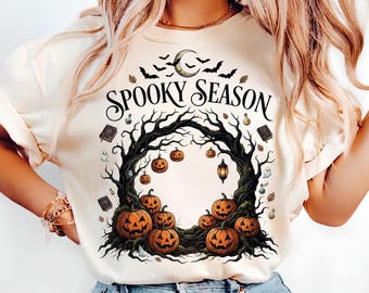 Comfort Colors® Spooky Season Pumpkins Halloween Shirt, Spooky Season T-Shirt, Ghost Pumpkin bat Shirt, Halloween Gift, Stay Spooky Shirt