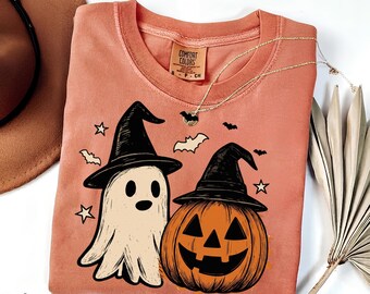 Comfort Colors® Spooky Ghost And Pumpkin T-Shirt, Halloween Shirt, Spooky Season Shirt