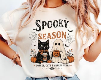 Retro Spooky SeasonT-Shirt, Halloween Vibes Shirt, Womens Halloween Graphic Outfit