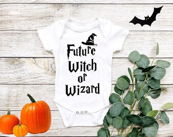 Halloween Onesie® Future Witch or Wizard Onesie® Pregnancy Announcement Onesie® Keeper of the Gender Onesie® Baby Reveal, Wizard Onesie®