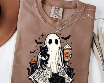 Comfort Colors® Сute Ghost Coffee Shirt, Сute Little Ghost Iced Coffee t-shirt, Boo Ghost Shirt, Ghost Coffee Shirt, Halloween Coffee Lovers