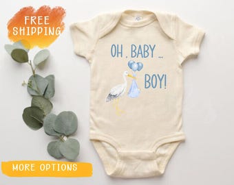 Stork Onesie Boy Design, Newborn Announcement Bodysuit, Baby Shower Gift, New Parents Gift, Pregnancy Reveal Outfit, Boy Coming Home Onesie